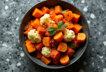 Bold roasted vegetables with spicy sauce