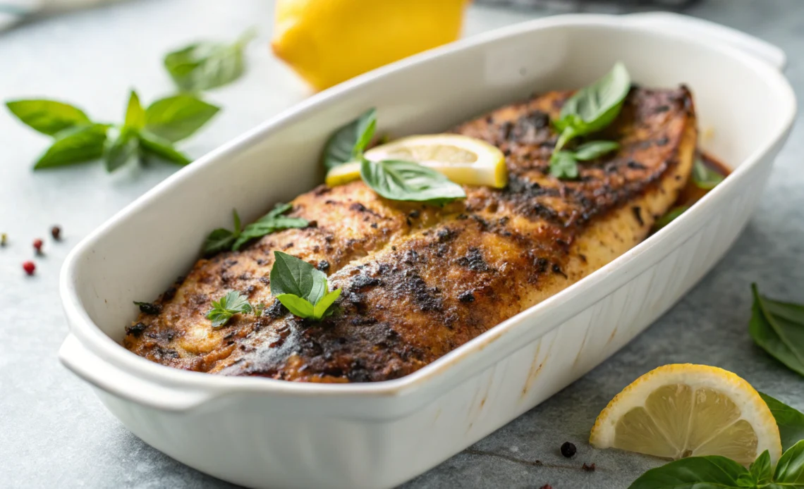 Cajun grilled catfish with basil and lemon