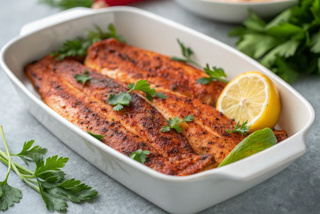 Cajun grilled catfish with parsley and lemon