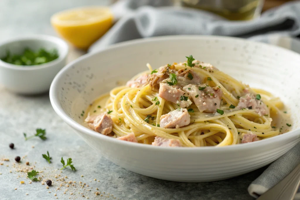 pasta with tuna carbonara 1.webp 1 Pasta with Tuna Carbonara