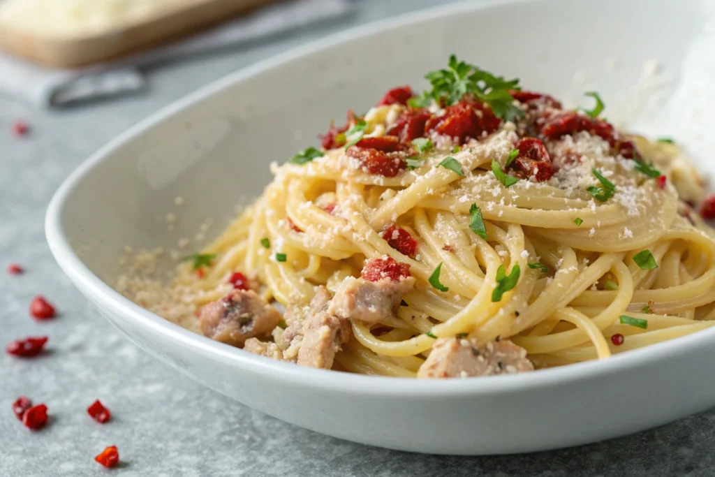 pasta with tuna carbonara 2.webp 2 Pasta with Tuna Carbonara