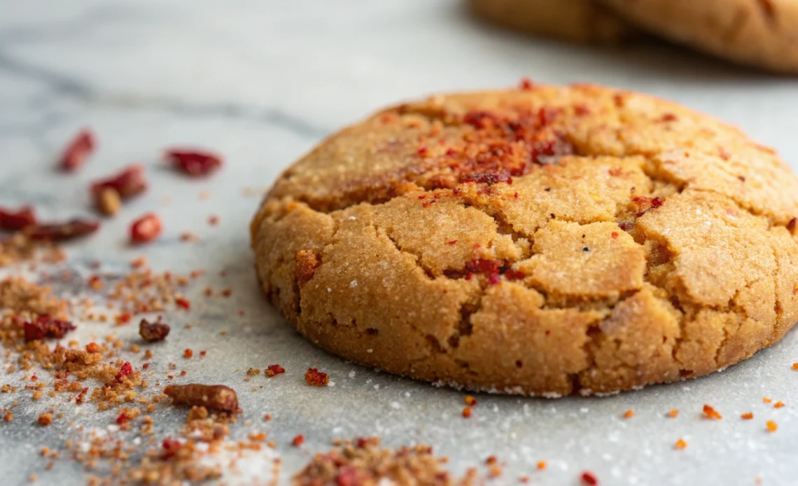 Capsaicin Cookie with spicy glaze, golden crackle top, chili flakes