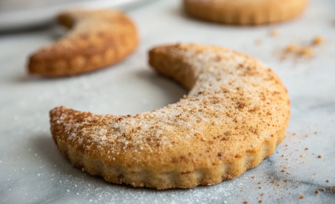 Crispy crescent-shaped Moonlight Cookie with cinnamon and nutmeg