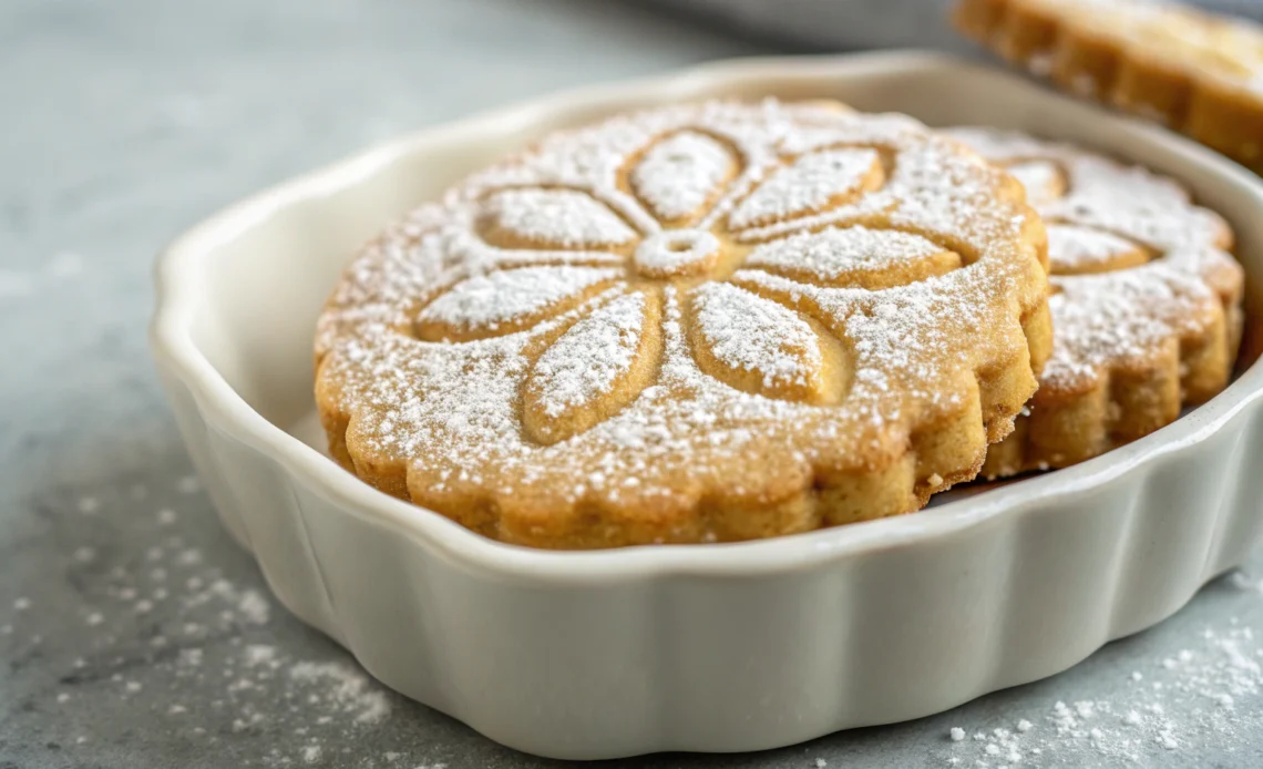 Best Mystic Flour Cookie Build & Toppings | Cookie Run Kingdom Guide 1 Mystic Flour Cookie in white dish with icing sugar and fluffy texture visible.