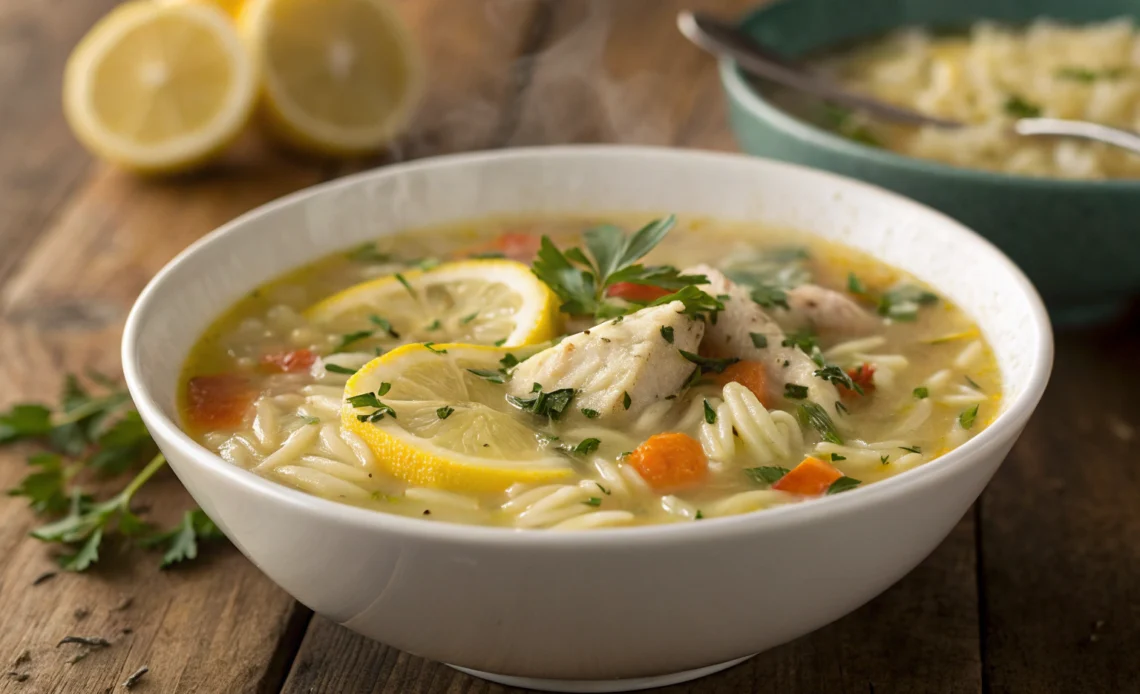 Quick Lemon Chicken Orzo Soup (Ready in 30 Minutes) 1 Quick lemon chicken orzo soup with fresh basil, cherry tomatoes, and grilled chicken